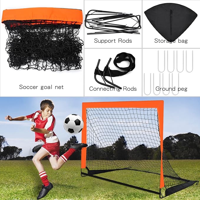The 2 foldable soccer goals included in this set come with 2 storage bags and 8 ground spikes for added stability. Measuring at 37x46.7x37 inches, these goals are perfect for backyard play. The unique trapezoidal structure of these goals ensures that they are sturdy and stable, making it easier for players to shoot the ball accurately.