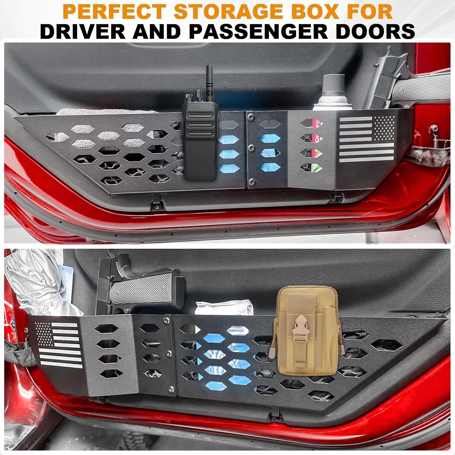 Metal Front Door Pocket, Storage Box Compatible with Jeep Wrangler JL JLU 4XE (2018-2026) & Gladiator JT (2020-2026) Accessories, 2PCS Door Net Pockets Replacement | Not for Power Seats