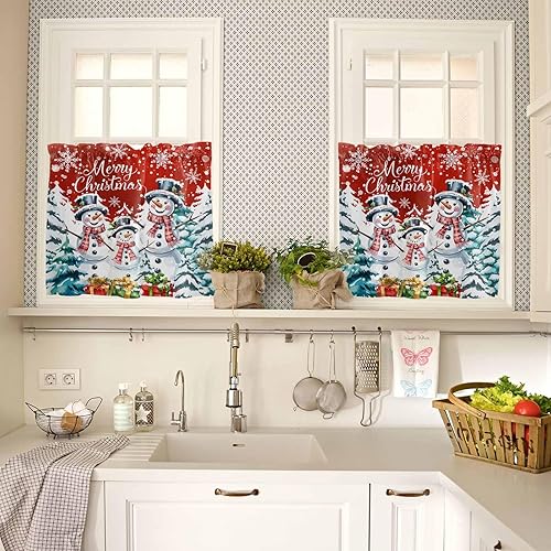 Miniatura 2 de Cortinas de nieve de Navidad de 24 pulgadas de largo 2 paneles cortinas de invierno para árbol de Navidad cortinas de cocina regalos de Navidad
