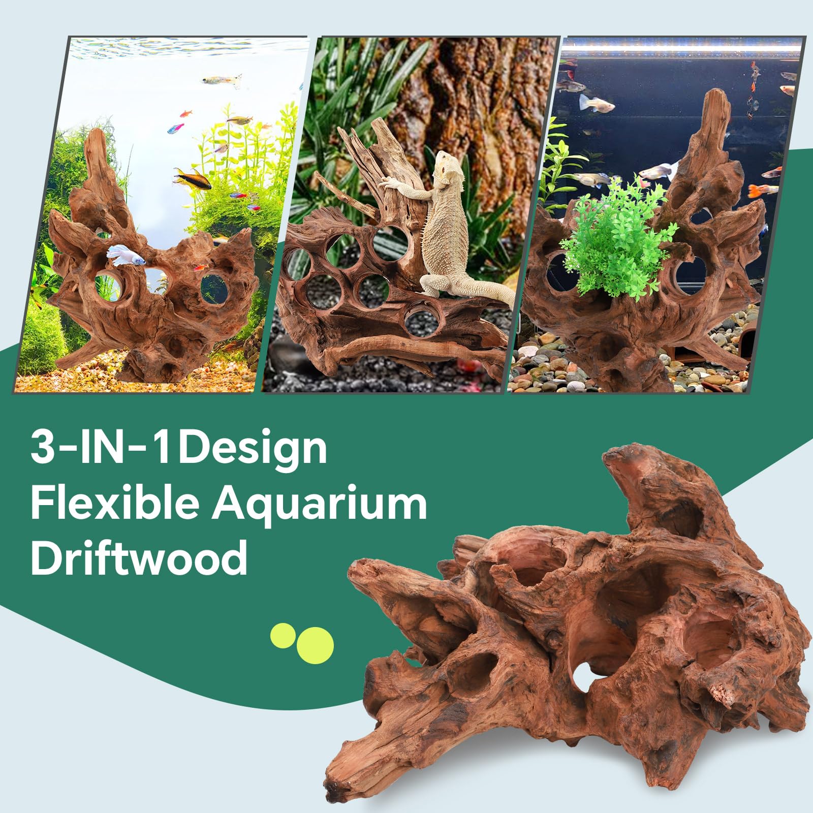 Madera flotante grande para acuario, decoración de reptiles de madera natural de 10 a 16 pulgadas, diseño único