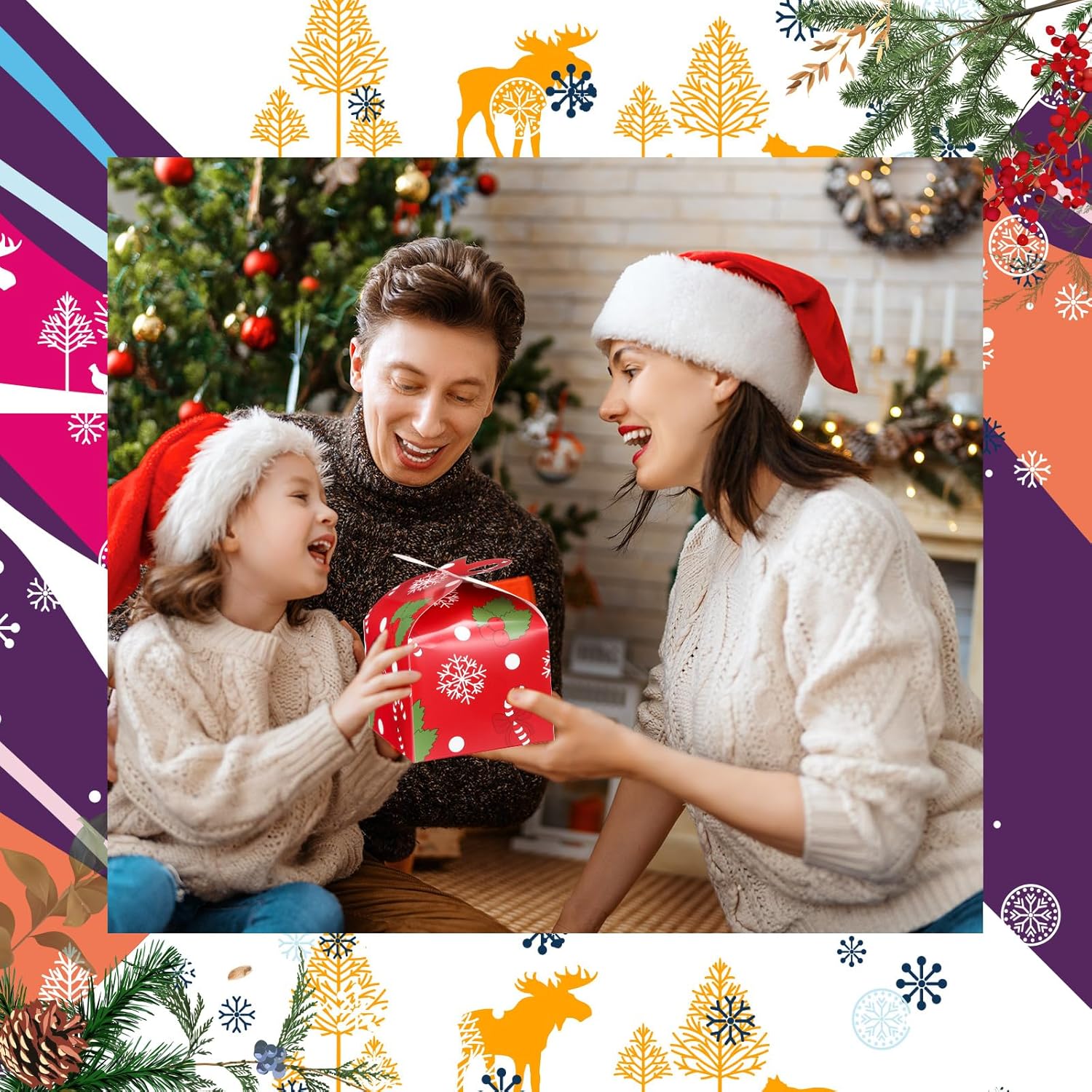 Qilery 100 Pcs Small 3D Christmas Cookie Gift Boxes with Bow 3.94 x 3.94 x 3.15 in Red Green Xmas Paper Boxes Snowman Cardboard Candy Treat Wrapping Gift for Holiday Party Favors Supplies Decoration - Image 2