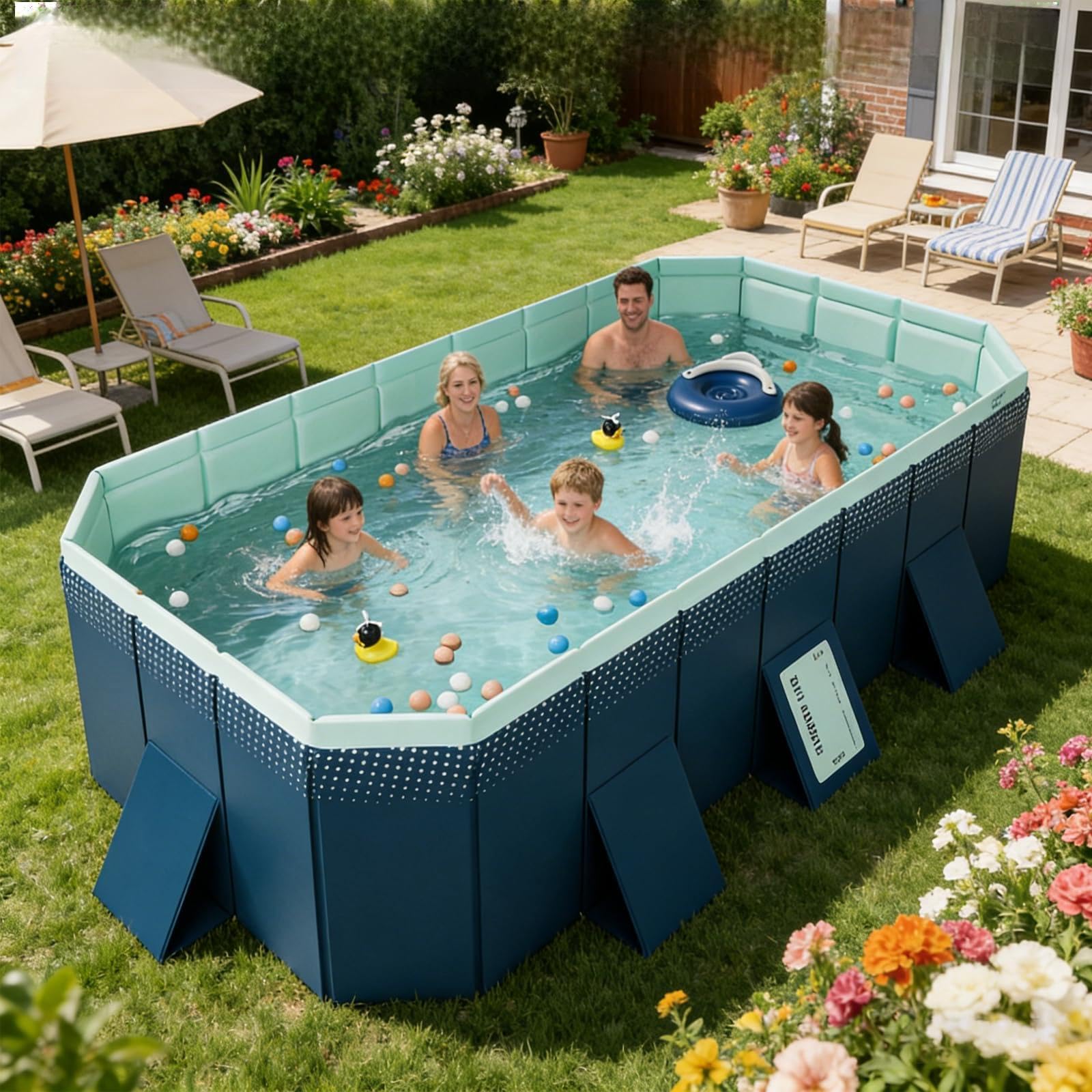 Grande piscina pieghevole, piscina esterna in plastica rigida per cortile e giardino, resistente gioco d'acqua non gonfiabile
