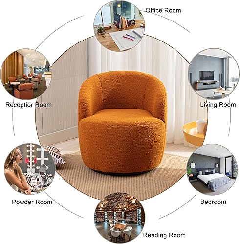 Miniatura 6 de CALABASH Silla giratoria pequeña, sillas giratorias para sala de estar, sillas redondas de 360, sillas de club modernas tapizadas de peluche para