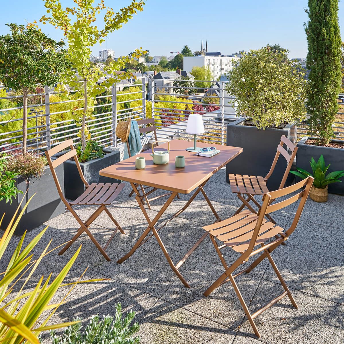Hespéride Table De Jardin Pliante Greensboro Vert Olive - Rectangulaire 4 Places Acier Antirouille