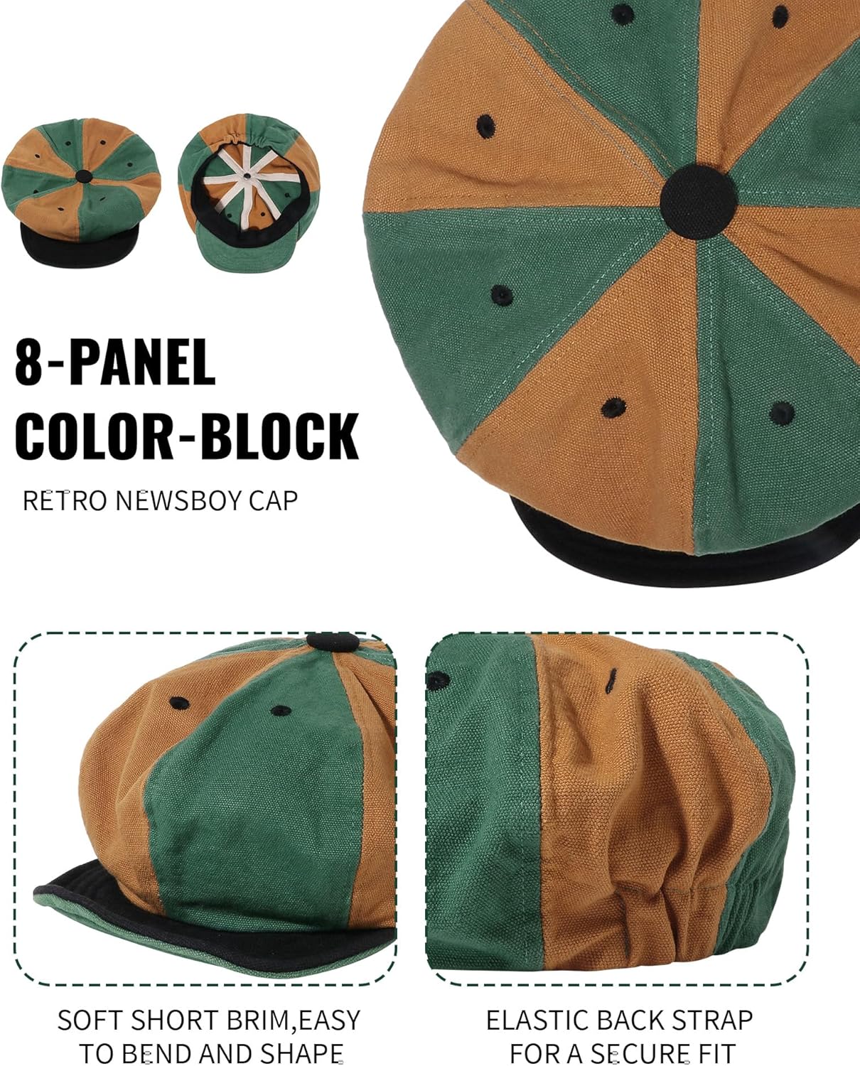 Croogo 8 Panel Newsboy Cap Applejack Gatsby Hat Scally Cap Bakerboy Beret Flat Caps Ivy Cabbie Peaky Golf Hooligan Driver Hat - Image 5