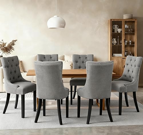 Miniatura 3 de Juego de 2 sillas de mesa para comedor, sillas auxiliares de cocina, modernas y elegantes sillas de tela con botones y ribete de cabeza de clavo,