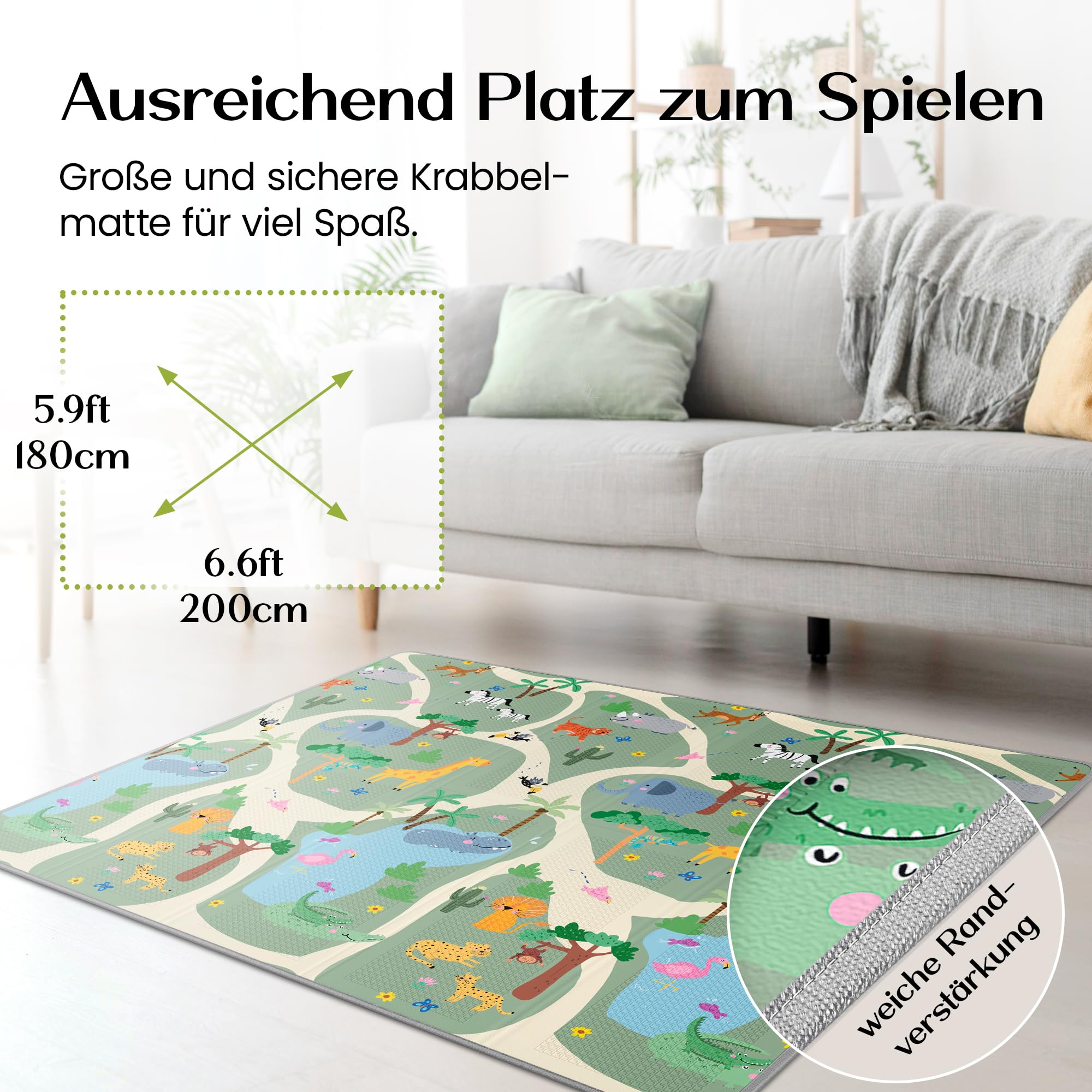 Krabbelmatte Spielmatte für Baby & Kinder Faltbar & Schadstofffrei 150 x 180cm | Kinderzimmer Spielteppich Play Mat Babymatte Bodenmatte | Tragbar & Wasserdicht für Innen & Outdoor - Safari