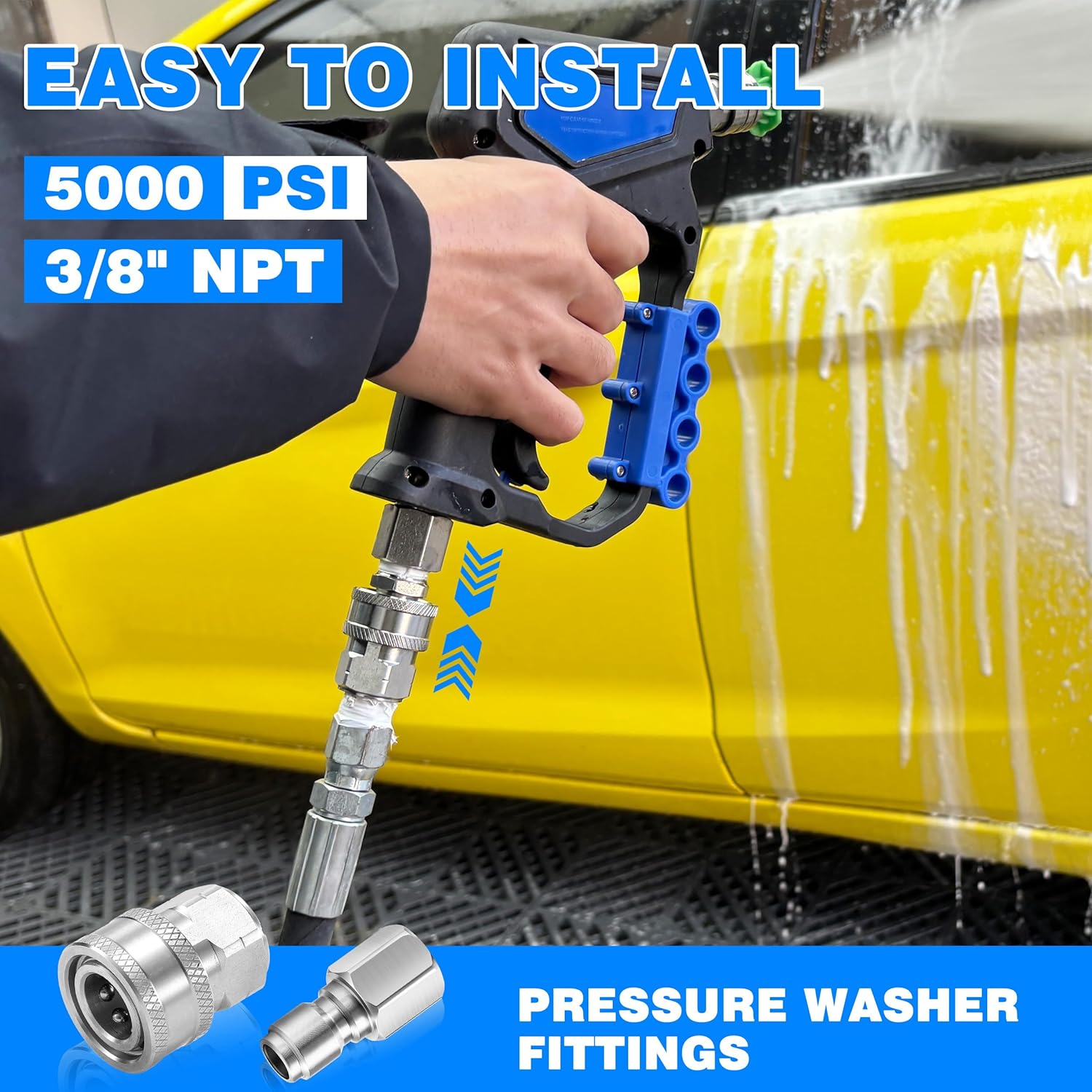 3/8 Inch NPT Pressure Washer Adapter Set, 12-Piece Stainless Steel Internal Thread Quick Connector Kit - 3/8" NPT Female Thread Quick Connect Hose Fittings, 5000 PSI