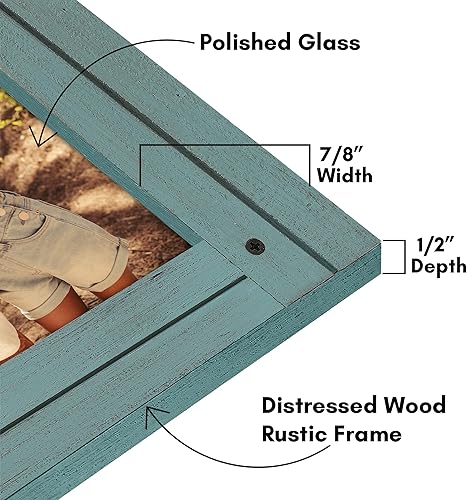 Miniatura 3 de Americanflat Portarretratos rústico de 6 x 8 pulgadas, color azul turquesa con madera texturizada y vidrio pulido, formatos horizontal y vertical
