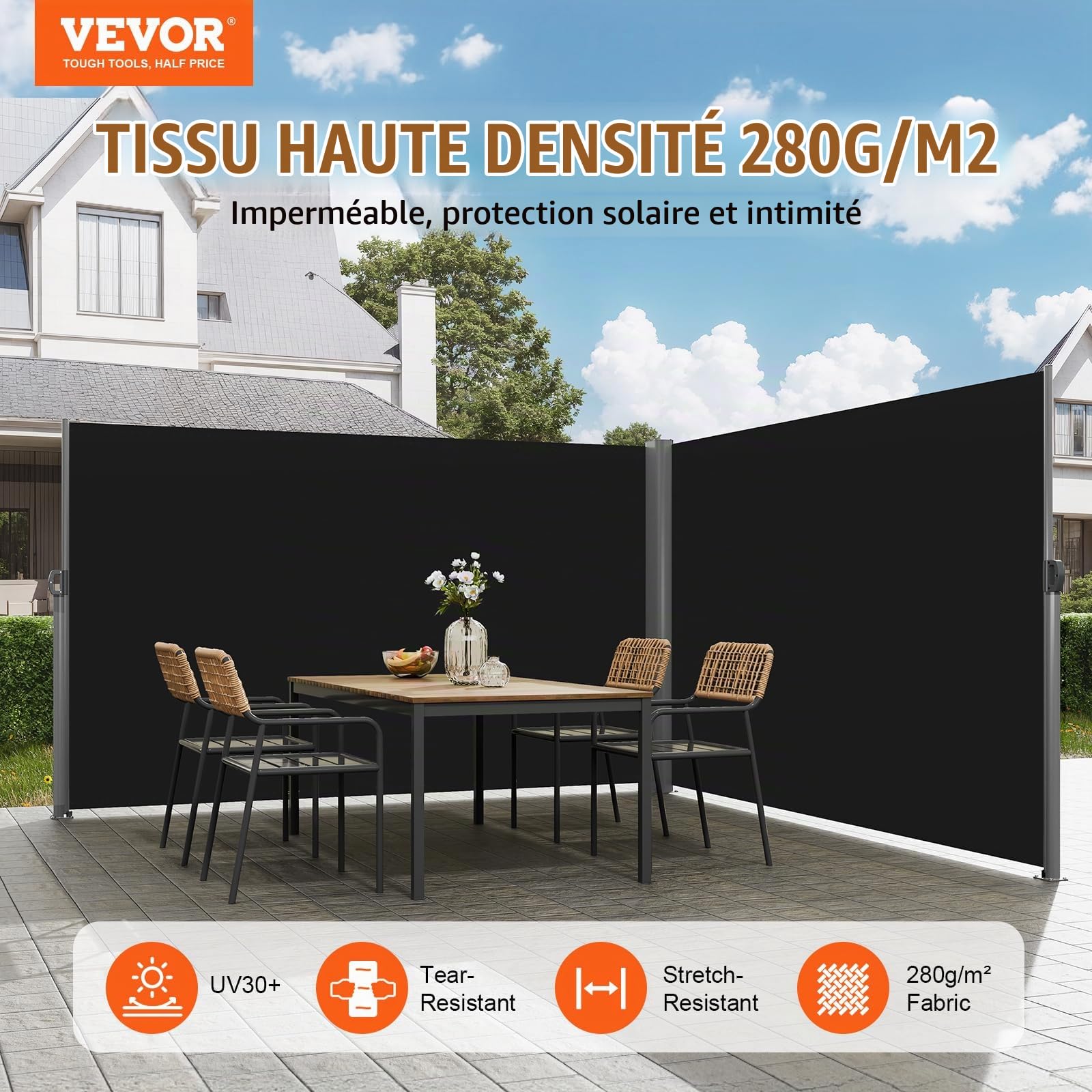 LOVESHARE VEVOR Paravent Retractable Exterieur Double 71x236pouces, Store Latéral Paravent Extérieur Rétractable, Auvent Store Latéral Enroulable protège du Soleil ou du Vent