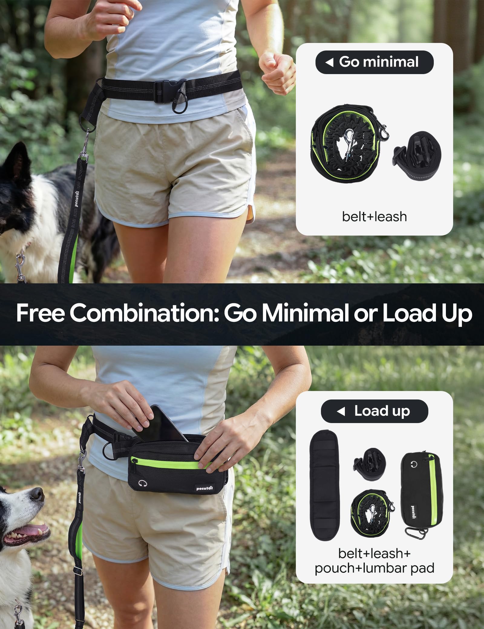 Pecute Correa Perro Cintura Manos Libres con Riñonera Impermeable, Correa Antitirones para Perros con Cuerda Elástica Amortiguadora, Doble Asa Reflectante para Correr Pasear Entrenar 15-55kg