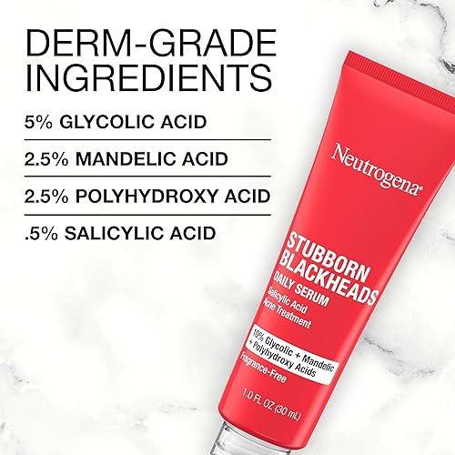 Miniatura 8 de Neutrogena Stubborn Blackheads - Suero facial diario para acné con ácidos salicílico, glicólico, polihidroxi y mandélico, suero facial sin aceite