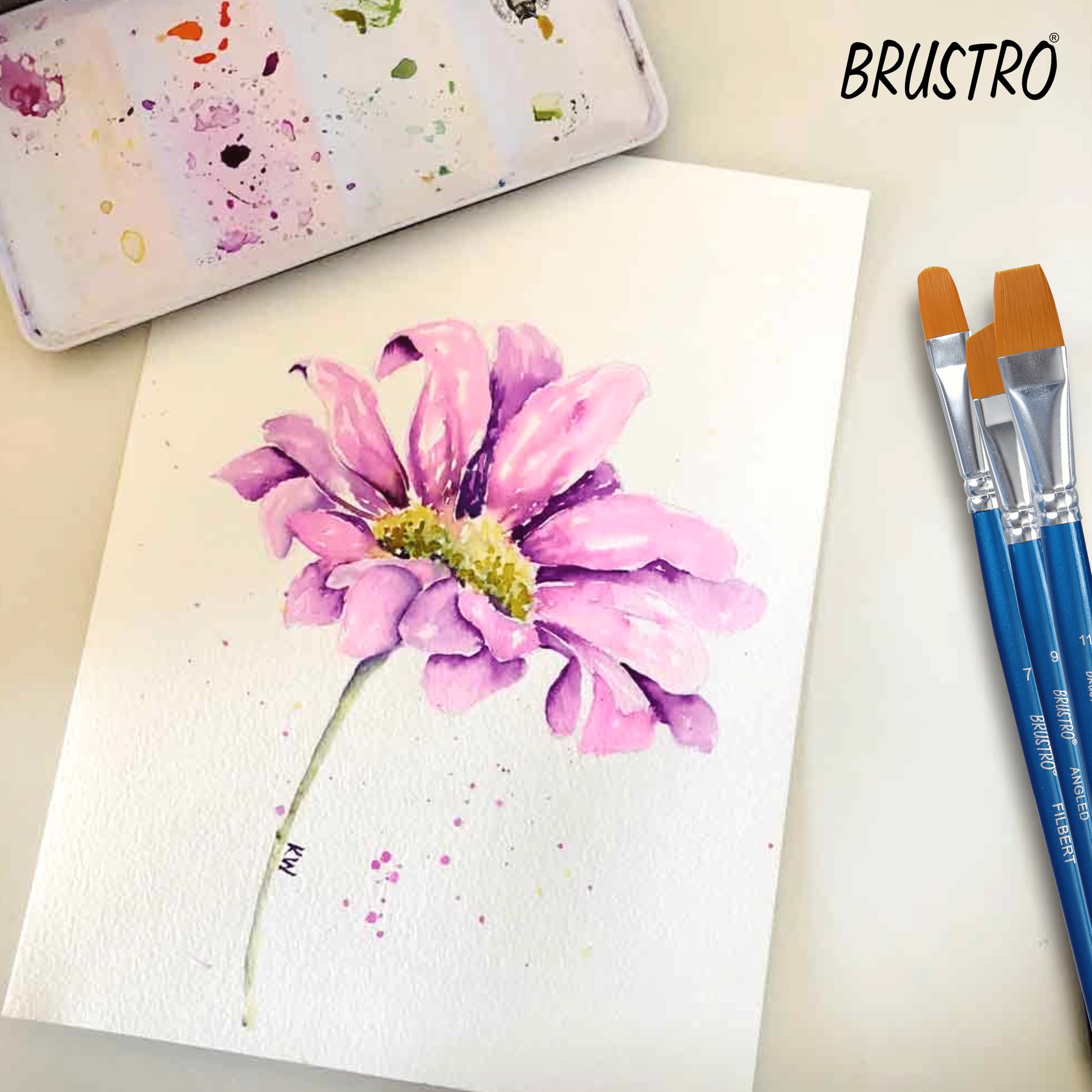 Brustro Artyści akwarela papier bawełniany A5 300 20 studni paleta ze szczotkami - zestaw 15 sztuk