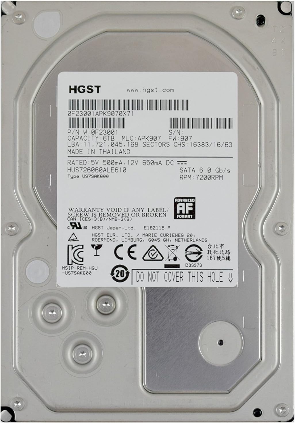 HGST Ultrastar 7K6000 HUS726060ALE610 (0F23001) 6TB 7200 RPM SATA 6Gb/s 128MB Cache 3.5-Inch Enterprise Hard Drive (Renewed)