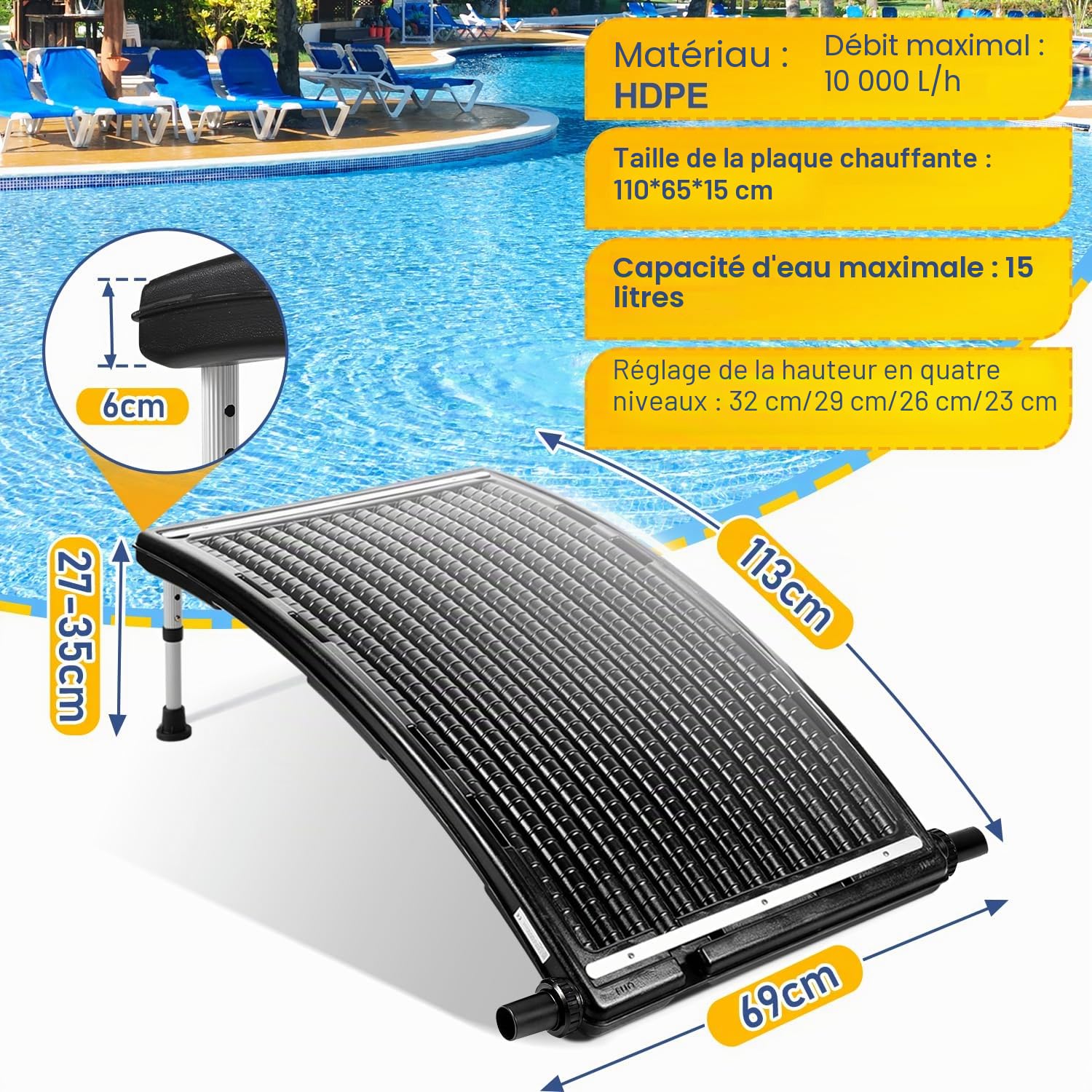 Panneau solaire de chauffage de piscine, 113 x 69 x 35 cm, débit maximal 10 000 l/h, chauffage de piscine, système solaire pour eau chaude, douche de jardin, piscine