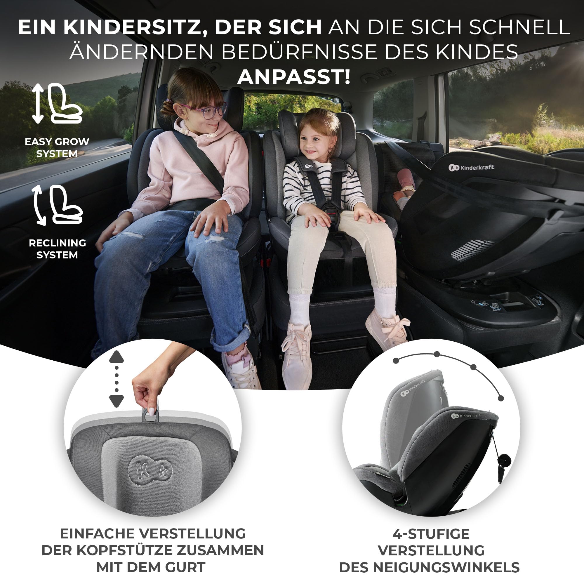 Kinderkraft XPEDITION2 I-SIZE Kindersitz 0-36 kg Reboarder 360° drehbar Isofix Grau