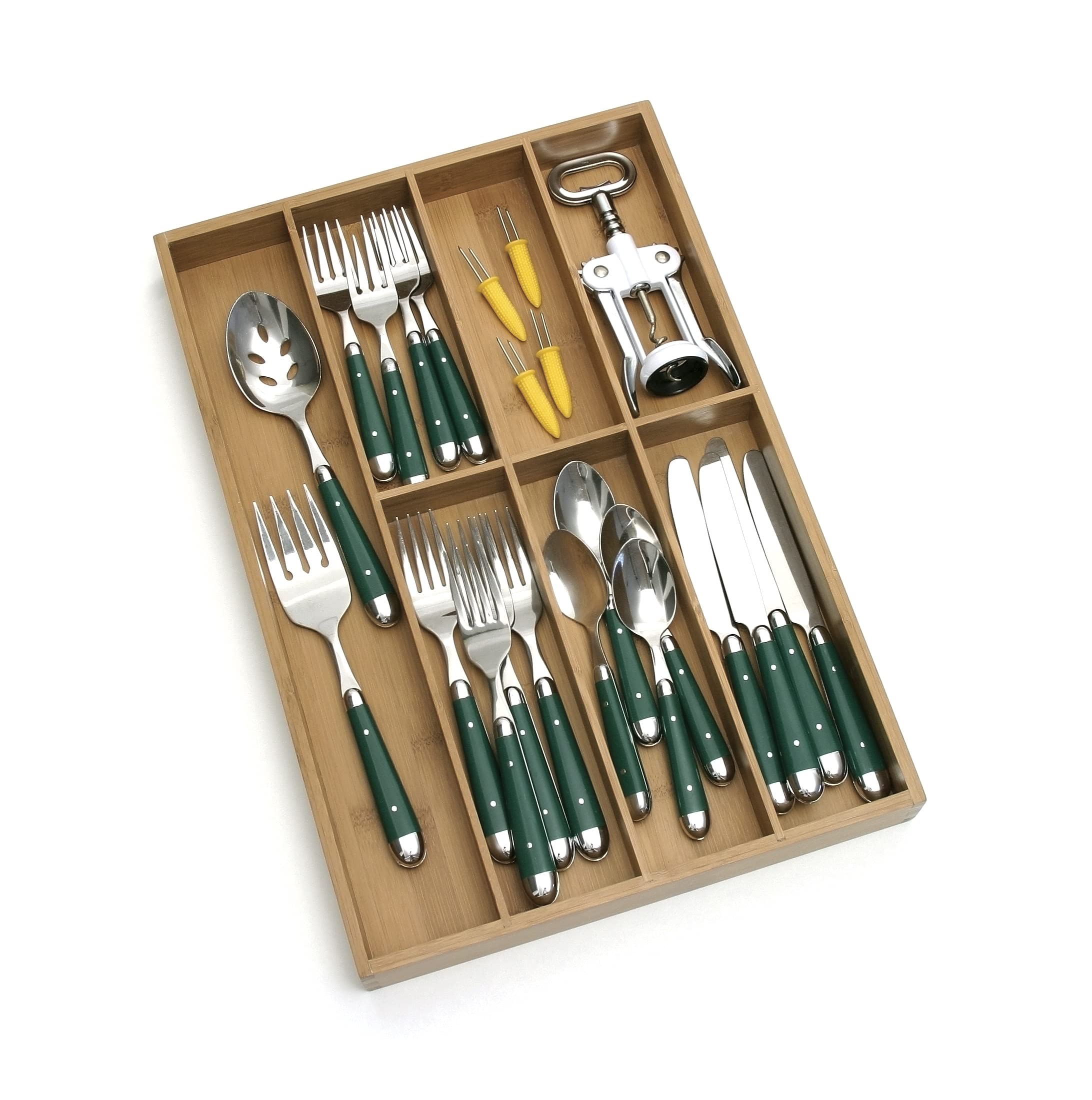 8877 Organizador de cubiertos de madera de bambú con 7 compartimentos, 12 x 17-1/2 x 1-3/4 pulgadas 3