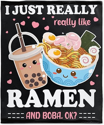 Manta con texto en inglés "I just Really like Ramen ok", manta suave y acogedora de franela para sofá, cama, sala de estar, 50 x 40 pulgadas (S)