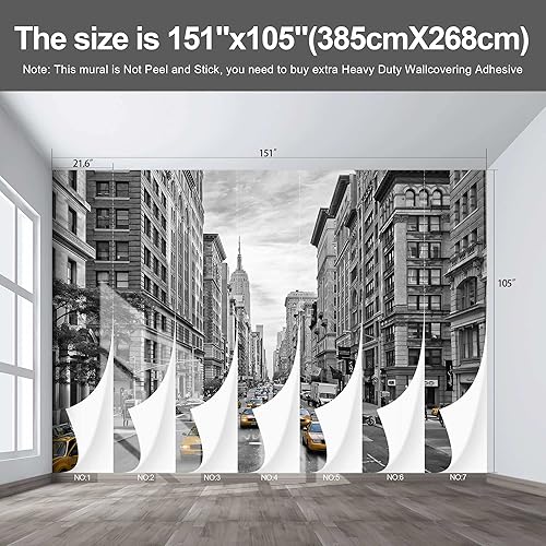 Miniatura 3 de Fightal - Mural gris de la ciudad de Nueva York para decoración de pared, mural de pared grande para sala de estar y dormitorio, 151 x 105 pulgadas