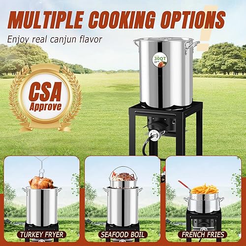 Miniatura 6 de Kit de freidora de pavo de acero inoxidable, olla profunda de 30 cuartos de galón y freidora de pescado de 10 cuartos de galón, cubierta impermeable