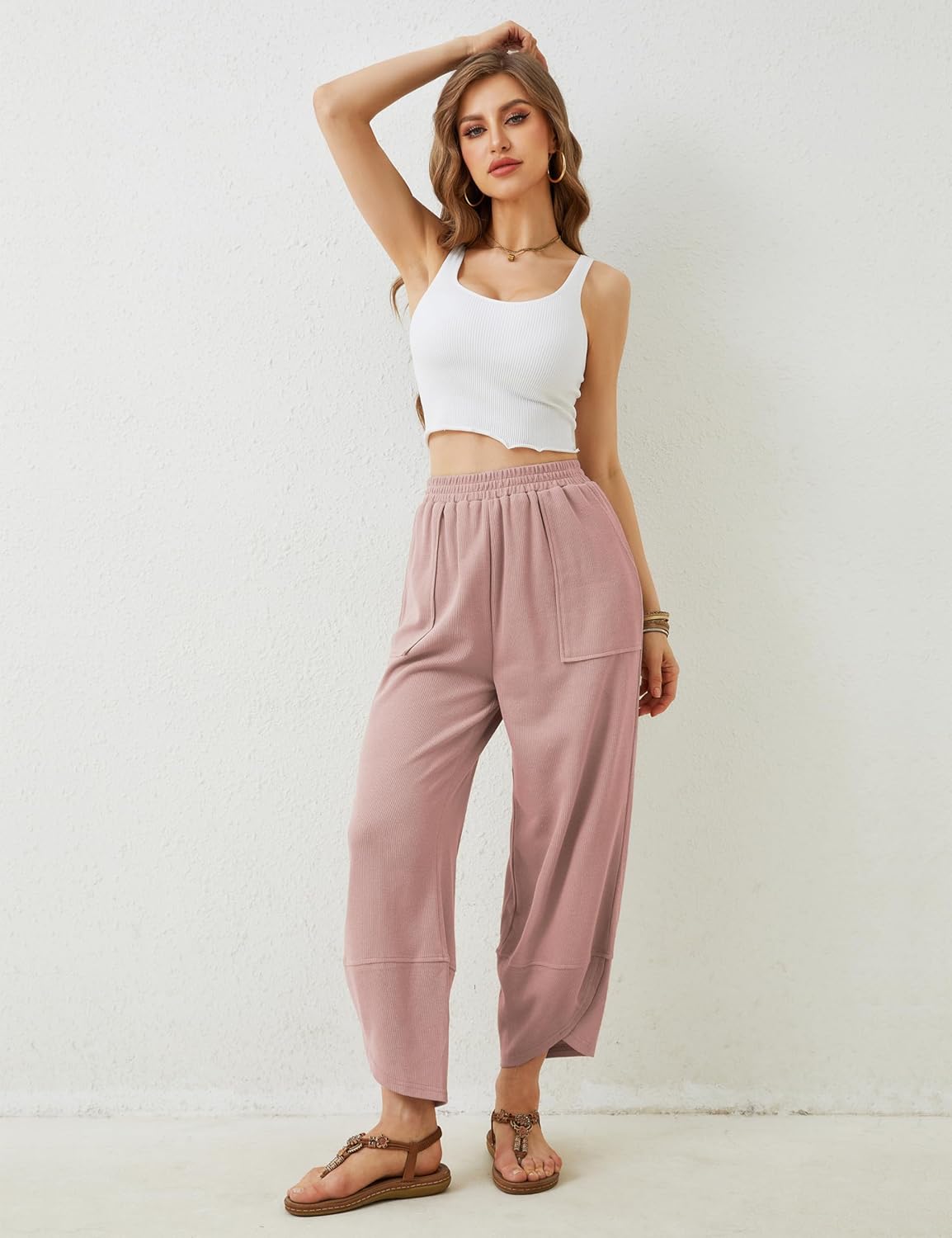Xiaoxuemeng Womens Baggy Wide Leg Pants Casual Elastic Waisted Palazzo Harem Pants with Pockets - Image 7