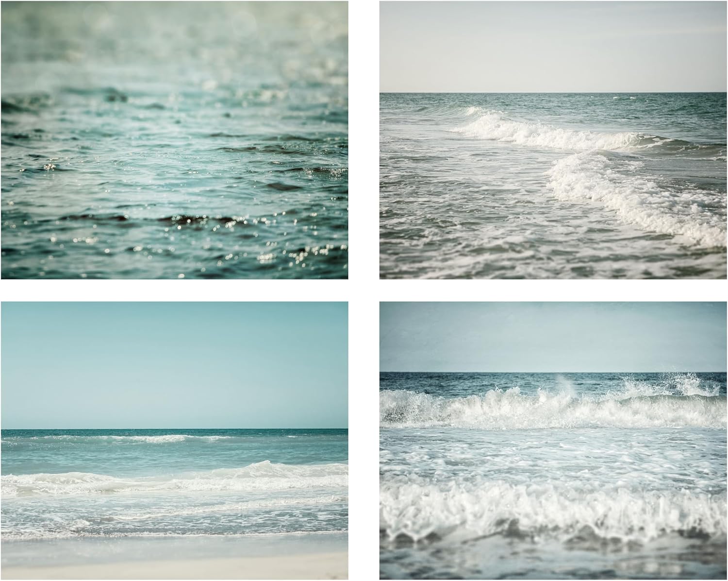 LISA RUSSO FINE ART - Blue Coastal Beach Wall Decor Set of 4 8x10” Unframed Photo Prints - Blue, Turquoise, Aqua Ocean Landscape Pictures for Office, Bathroom, or Bedroom Wall Decor