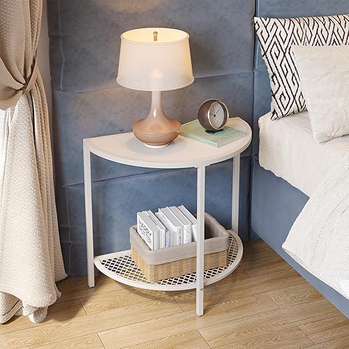 Miniatura 18 de SAYGOER Mesa auxiliar pequeña de 19.7 pulgadas, mesa auxiliar de media luna para sala de estar, dormitorio, 2 niveles de 18.7 x 10.4 pulgadas,