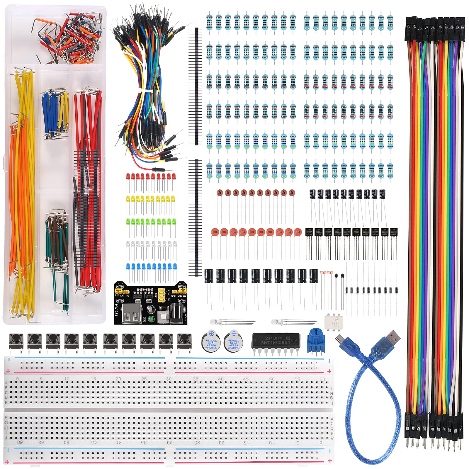 Electronics Component Fun Kit w/Power Supply Module, Jumper Wire Kit, 830 tie-Points Breadboard, Precision Potentiometer, LEDs & Resisitor Kit