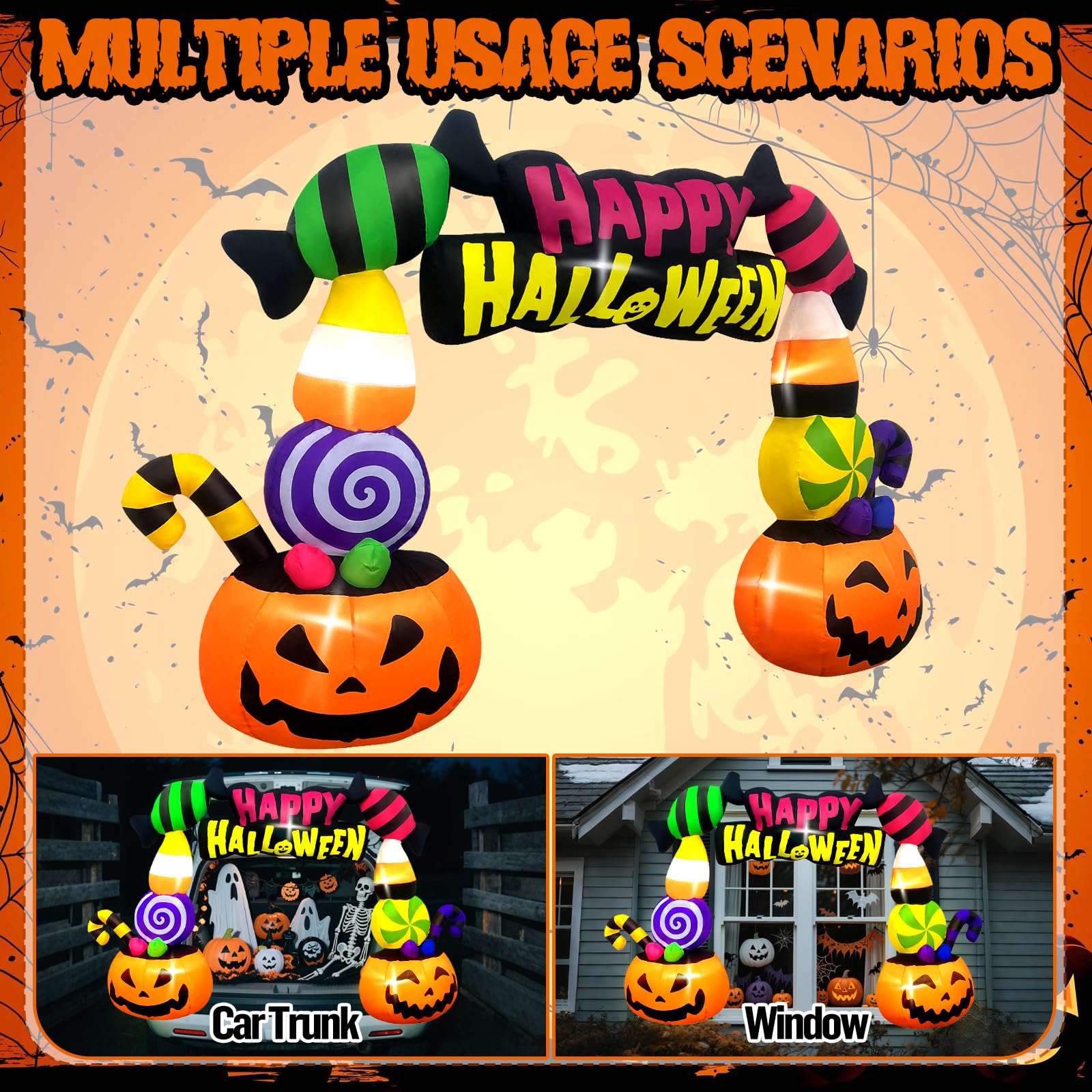 Kalolary Decorazioni gonfiabili per Il Bagagliaio o la distribuzione di Caramelle da gonfiare con luci a LED Integrate per la Decorazione di Halloween
