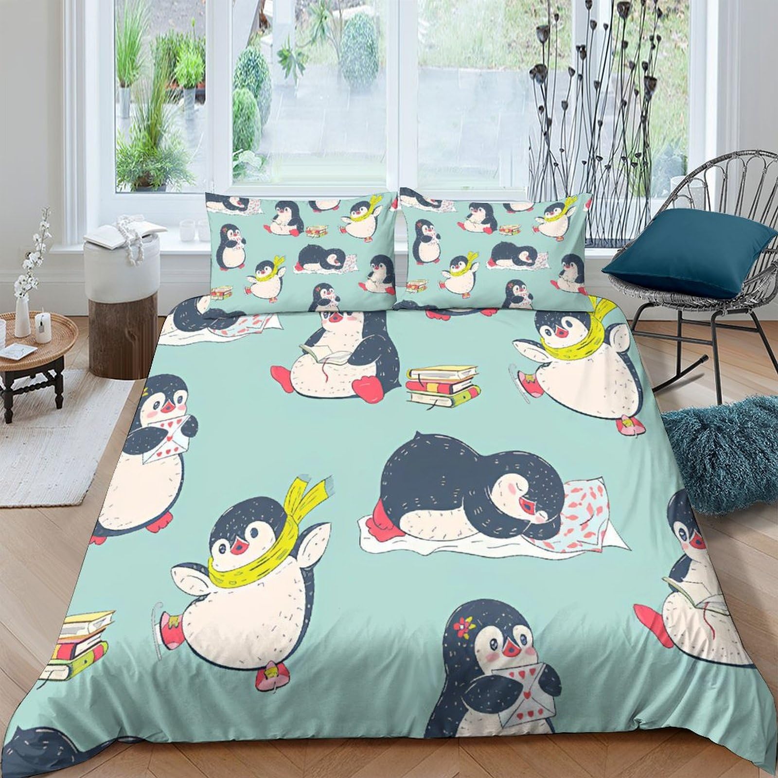 Parure de lit pingouin 220x240 cm en microfibre premium avec impression 3D