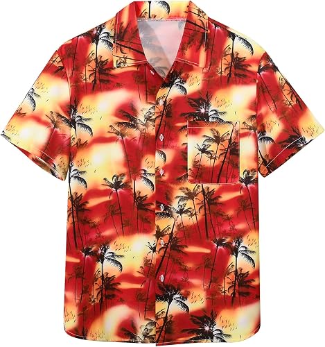 MADHERO Men's Hawaiian Short Sleeve Shirt Casual Button Down Summer Beach Shirt 
