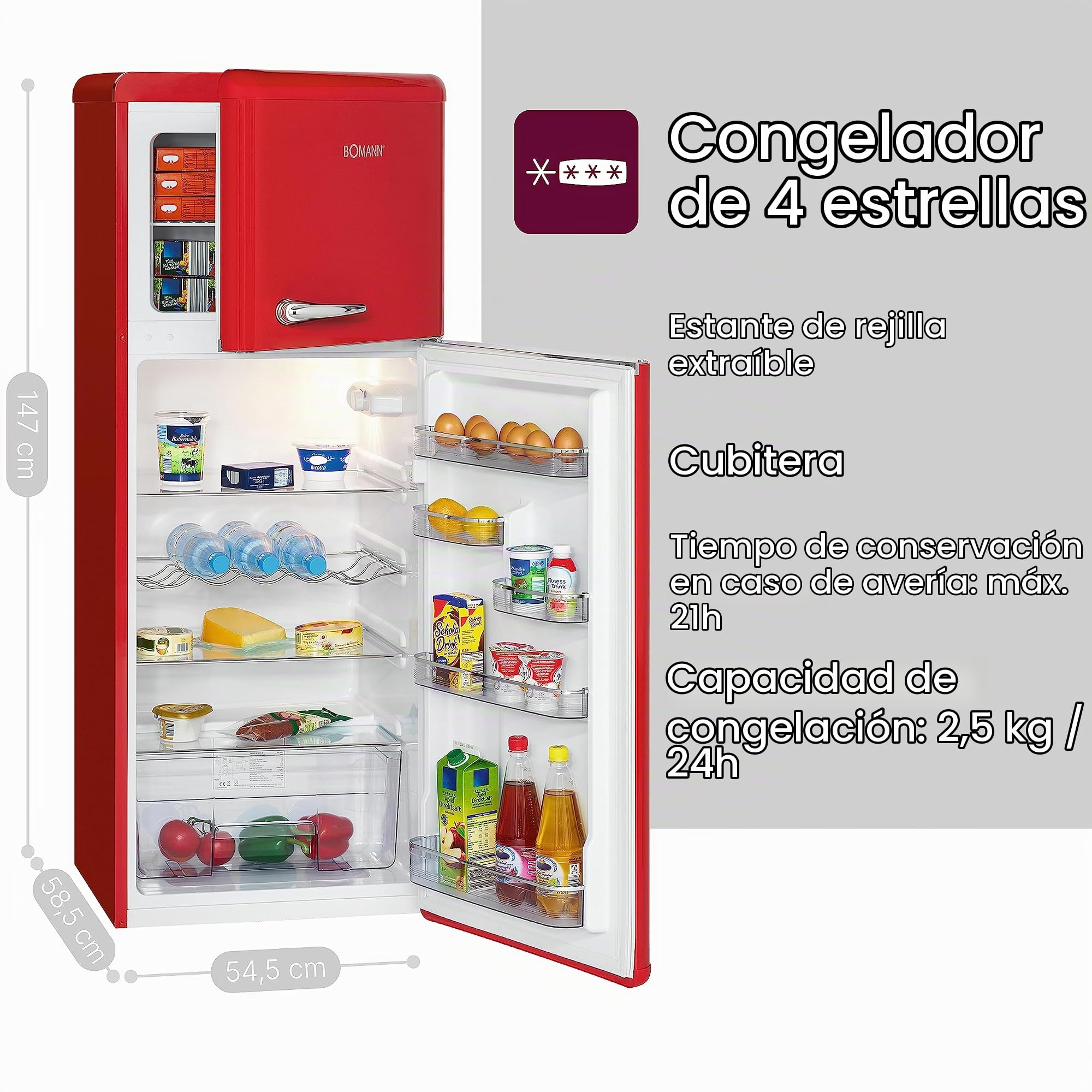 Bomann Double Door Refrigerator DTR 353 (Red) Garantías de electrodomésticos, Rojo, Único