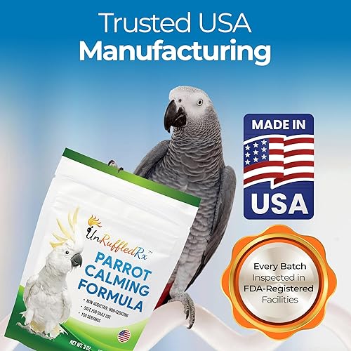 Miniatura 8 de UnRuffledRx Fórmula calmante para loros – Suplemento para pájaros que apoya la relajación durante eventos estresantes como fuegos artificiales