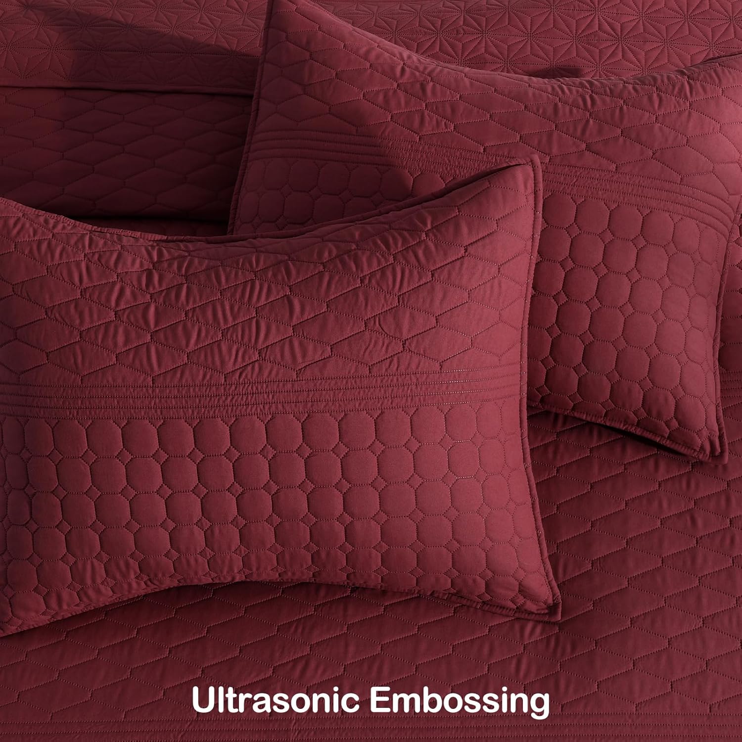 HORIMOTE HOME Burgundy Red Twin Size Quilt Set - Soft Microfiber Bedspread with 1 Sham, Lightweight & All-Season Geometric Coverlet for Cozy Bedding - Image 6