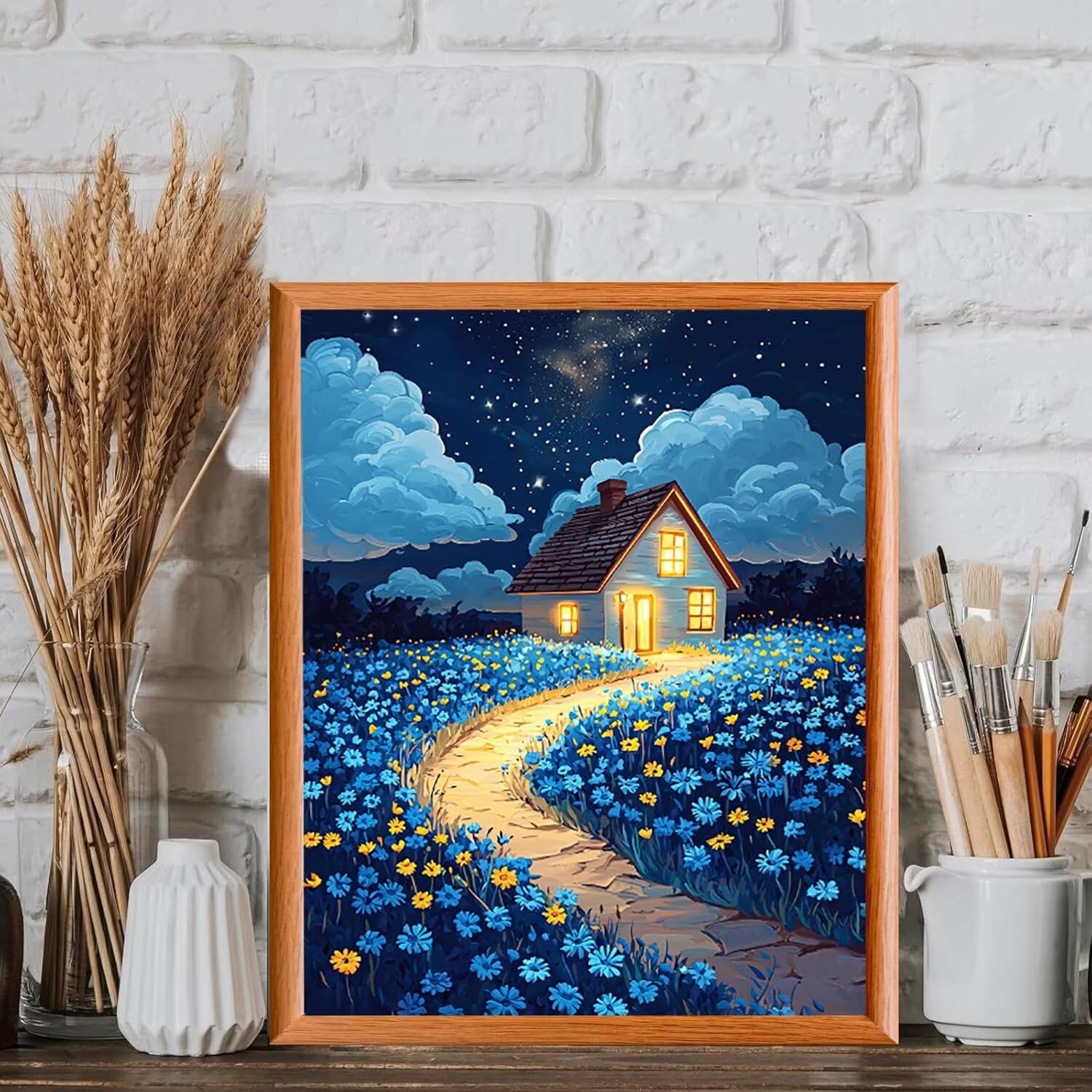 WEISHIWE Casetta floreale Dipingere con i Numeri per Adulti, 70x90cm a-434 | Paint by Numbers Kit con Pennelli e Acrilico Pigmento, Fai da te Olio La Pittura di Numeri Kit, Decora la Casa, senza Cornice