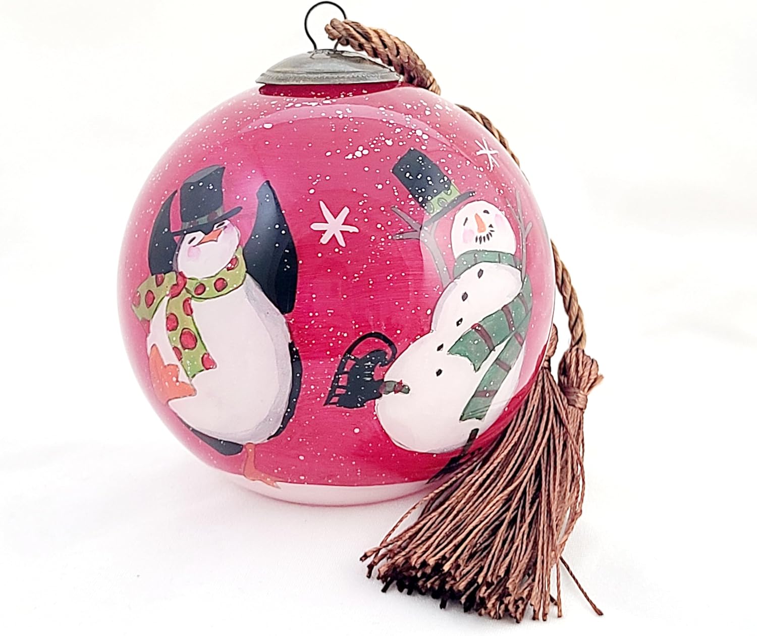 Artisan Inside-Painted Glass Ornament - Celebrating Life’s Moments | Premium Décor & Handcrafted Collectible - Snowman & Penguin Dance | Perfect for Family Gatherings by LiBien
