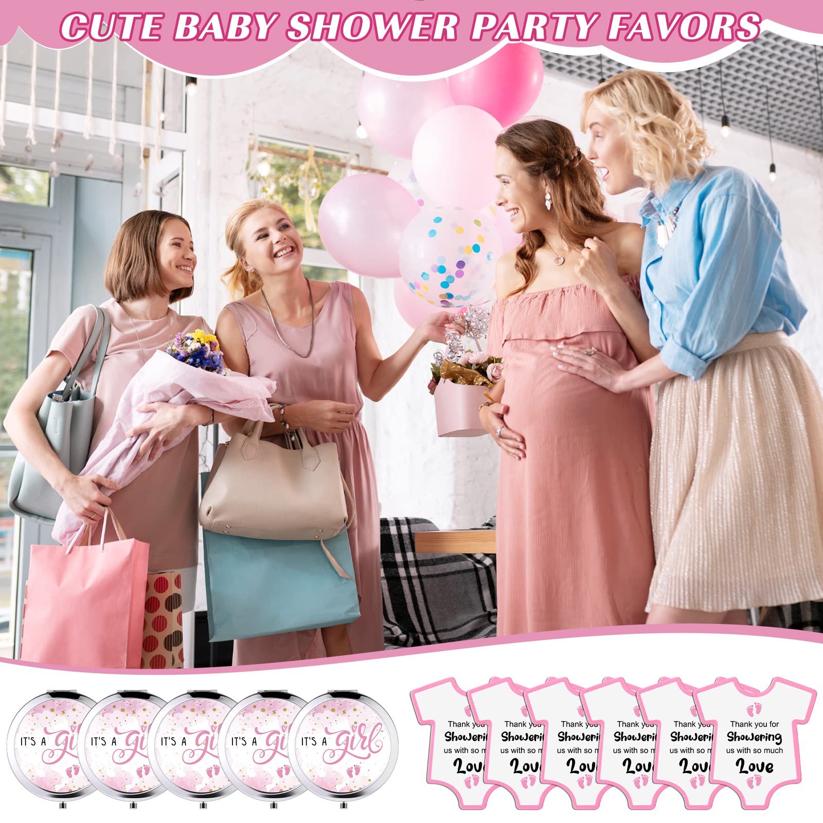 24 Sets Babyparty-Gastgeschenke – Rosa/weiße Schleifenkerzen, Dankeskarten & Organzabeutel