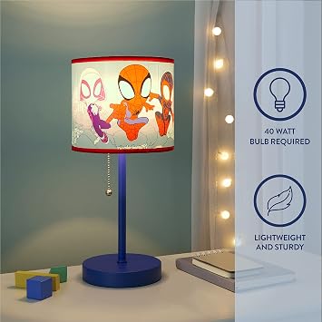 Marvel Spidey and His Amazing Friends Table Lamp,Kids Stick Lamp with Pull Chain by Idea Nuova,Fun Bedroom or Nightstand Lighting,Official Spidey Decor