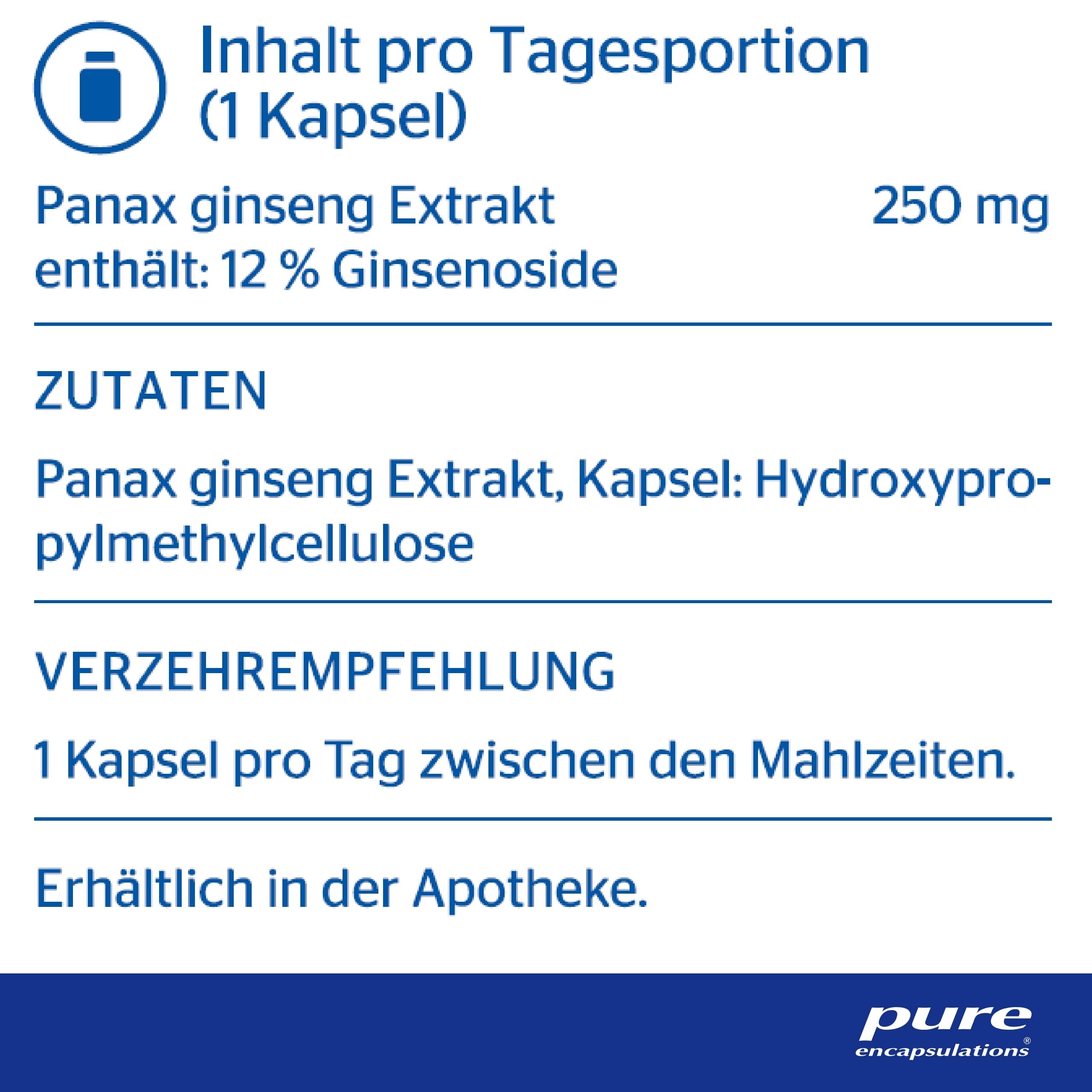 Pure Encapsulations - Panax Ginseng - Hochwertiger Ginseng Extrakt - 60 Kapseln