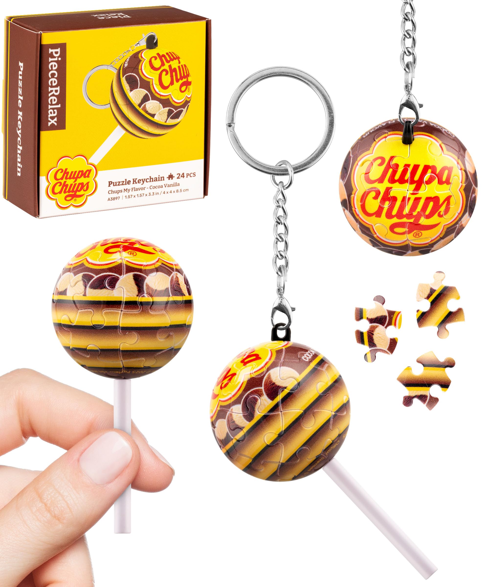 Chupa Chups X PieceRelax 3D Puzzle Keychain 24 Plastic Pieces for Adults Portable Key Ring, Unique Gifts for Puzzle Lovers