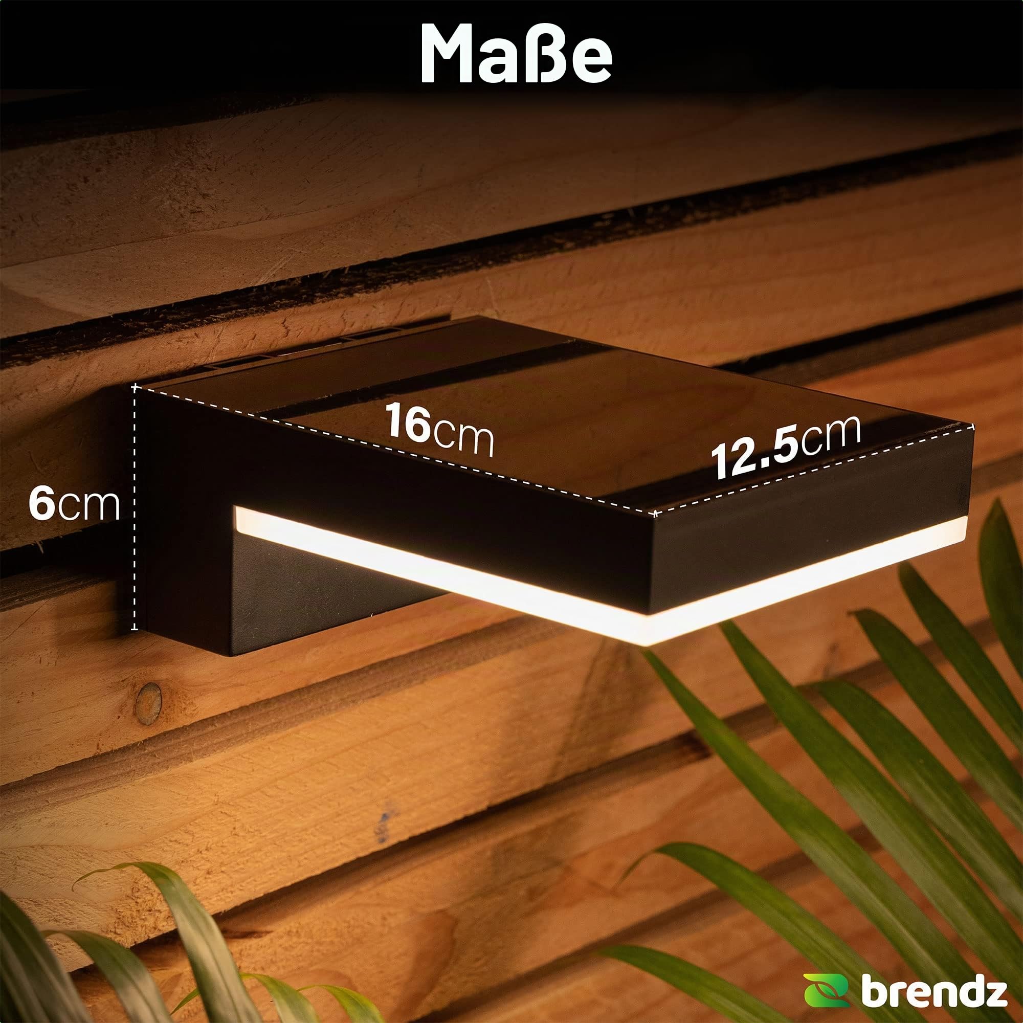 Brendz LED Solar Wandleuchte Aussen mit Bewegungsmelder: 600 Lumen Sicherheitslicht, 2 Stück, IP44 Wasserdicht, LED Solarlampe mit Bewegungsmelder & 3 Lichtmodi, Typ Bata