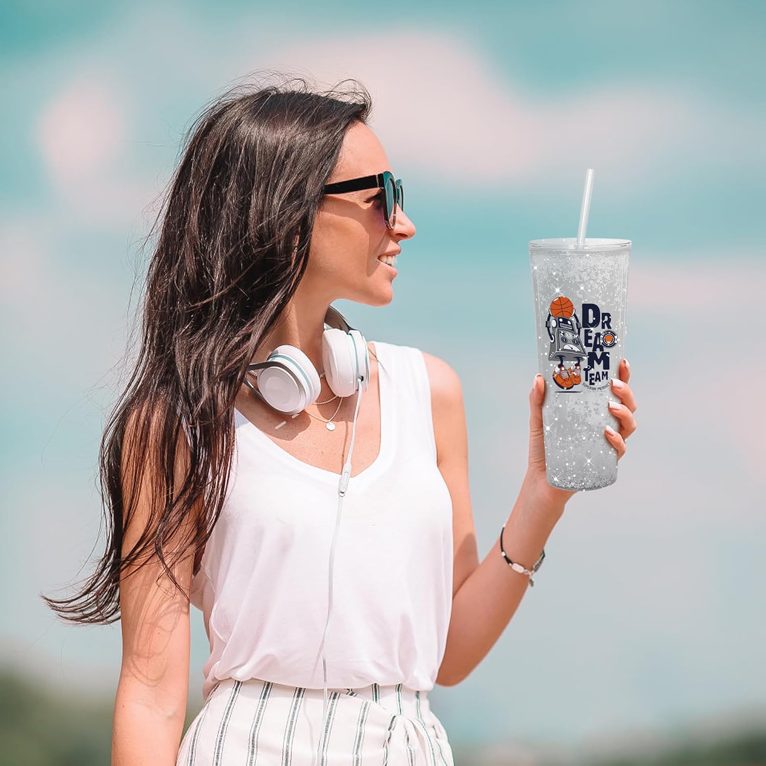 sweet grain Snow Globe Tumbler(4 Pack) - 24oz Double Wall Acrylic Tumblers with Lids and Straws, Snowglobe Tumblers with Pre Drilled Hole and Hole Stopper - Image 7