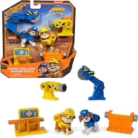 Rubble & Crew - Power Tool Pups Spielset mit 2 Hundefiguren Rubble und Wheeler, 2 Bauwerkzeugen und Bauzubehör, Spielzeug für Kinder ab 3 Jahren