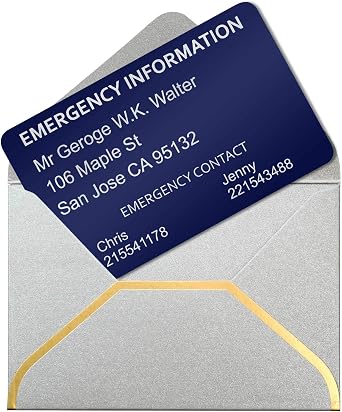 Aluminum Personalized Engraved Emergency Contact Wallet ICE Medical Alert ID Card Made In USA