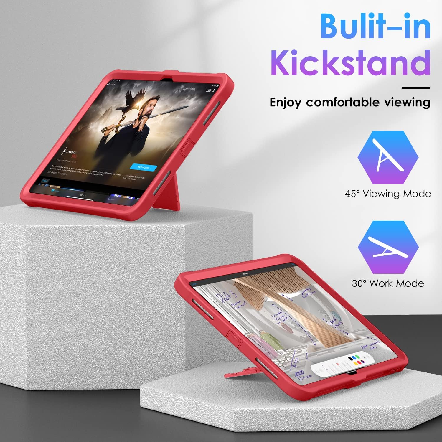 DTTO for iPad 10th Generation 10.9 Inch 2022 Case, Durable Shockproof Full Body Protective Cover and 2 Pack HD Clear Tempered Glass Screen Protector, Red