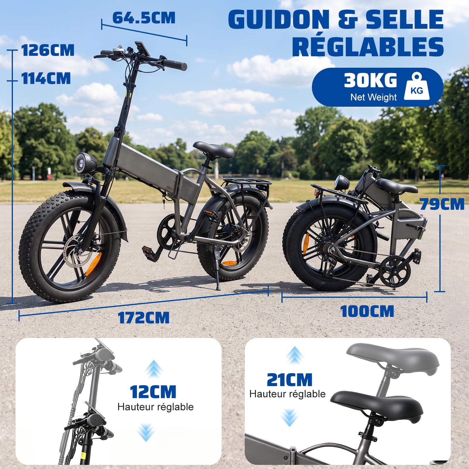 TODIMART Vélo Électrique Pliable 250W Fat Bike 20", Batterie 48V 13Ah