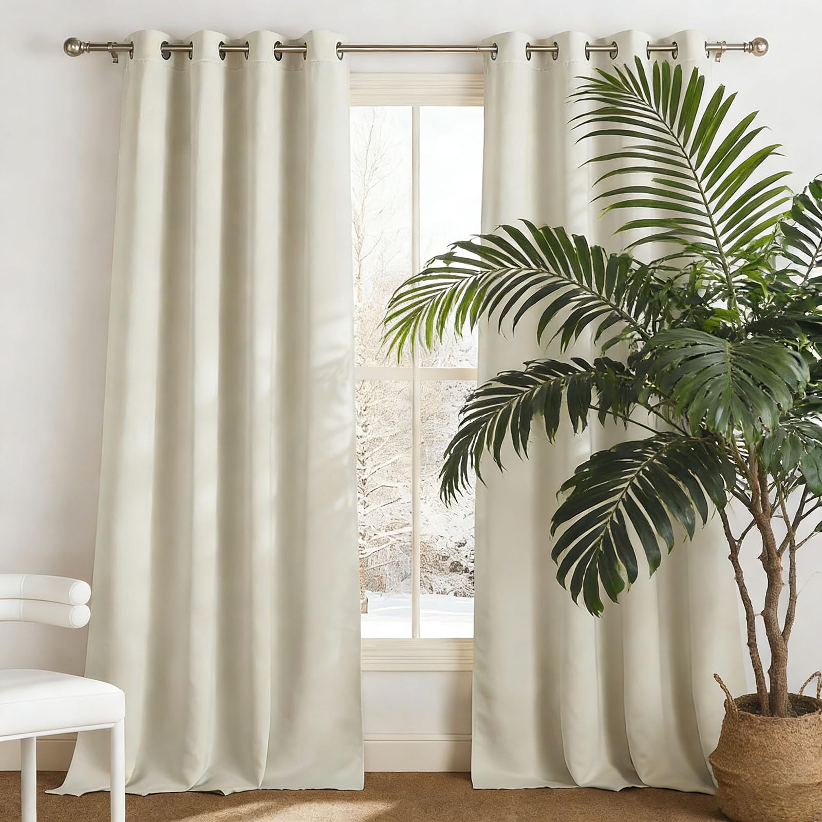 LIHUANE Blackout Curtains 95 x 210 cm Warm, Windproof, and Soundproof. Eyelet Thermal Insulated 1 Panel for Bedroom Thermal Insulated Soundsproof, Beige