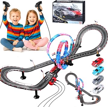 EFFILUMLUX Circuit Électrique Lumineux 1:64 avec Double Looping 360° et Compteur de Tours