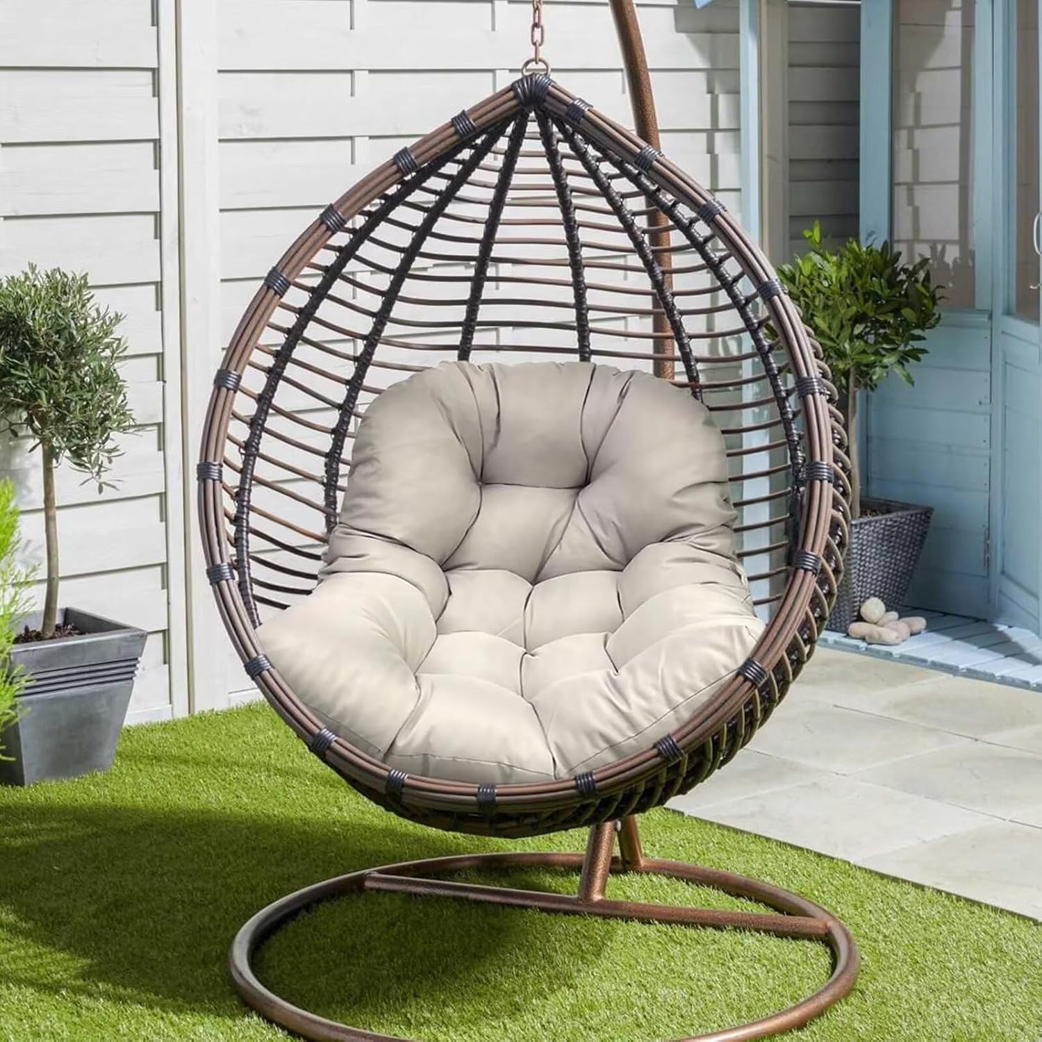 Outdoor Egg Chair Cushion Hammock Chair Cushions Detachable Hanging Basket Seat Cushion Thick Back Pillow for Patio Garden Use Navy Blue