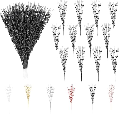 Miniatura 6 de Paquete de 24 decoraciones negras para árbol de Navidad, adornos de tallos de bayas con purpurina de 16 pulgadas, palitos de Navidad para decoración